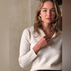 Banana Republic Luna Long Sleeve 100% Cashmere Johnny Collar sweater cream Small